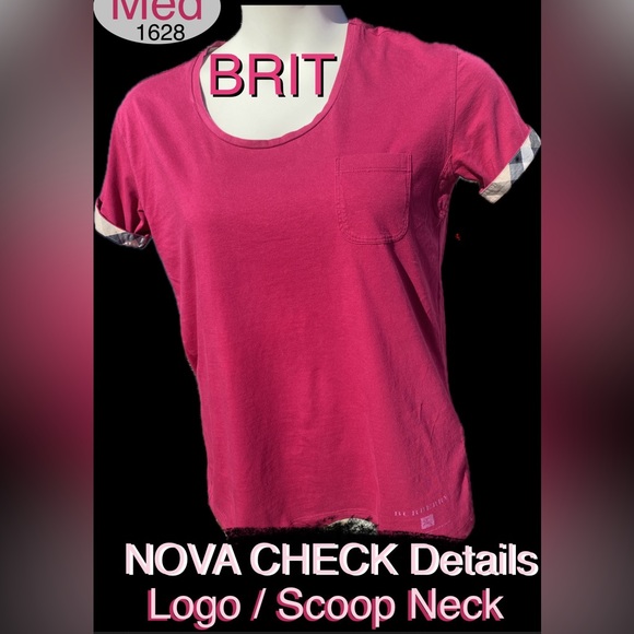 BURBERRY BRIT Upscale Pocket Tee🔥Scoop neck/LOGO/Nova Check🔥BERRY💋EUC🔥Medium - Picture 17 of 17